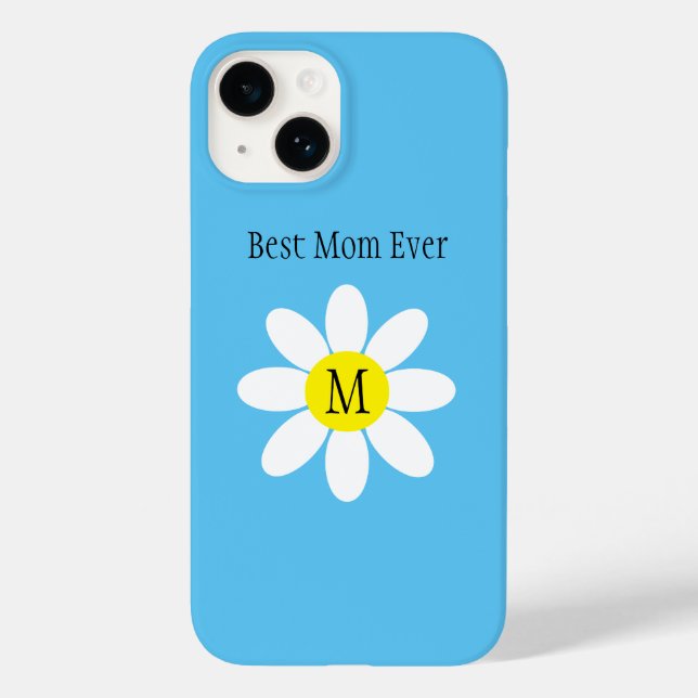 Best Mum Ever White Daisy Sky Blue Single Initial  Case-Mate iPhone Case (Back)