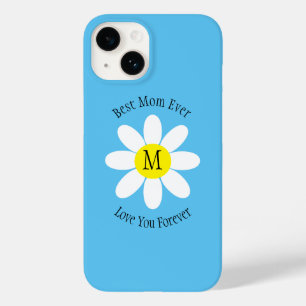 Best Mum Ever White Daisy Sky Blue Single Initial Case-Mate iPhone 14 Case
