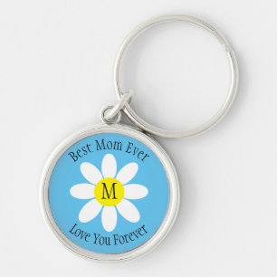 Best Mum Ever White Daisy Sky Blue Single Initial Key Ring