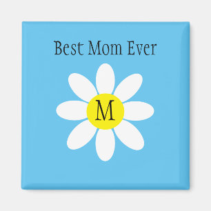 Best Mum Ever White Daisy Sky Blue Single Initial Magnet