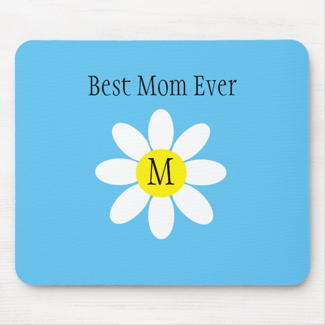 Best Mum Ever White Daisy Sky Blue Single Initial  Mouse Pad (Front)