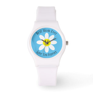 Best Mum Ever White Daisy Sky Blue Single Initial Watch