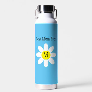 Best Mum Ever White Daisy Sky Blue Single Initial Water Bottle