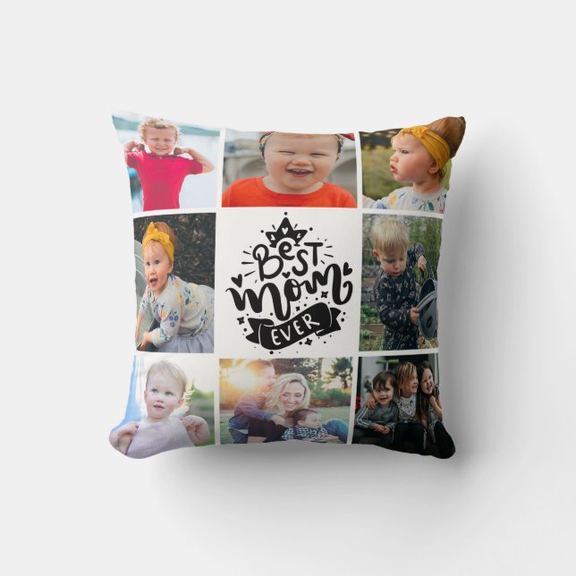 Best Mum Ever White Lettering Photo Collage Gift T Cushion (Front)