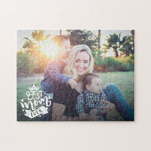 Best Mum Ever White Quote Mother's Day Photo Gift  Jigsaw Puzzle