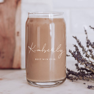 Best Mum Ever White Script Monogram Can Glass