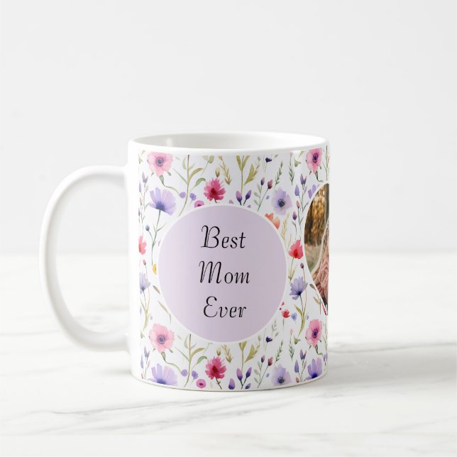 Best Mum Ever Wildflower Floral Photo Mother's Day Coffee Mug (Left)