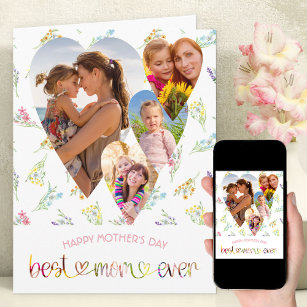 Best Mum Ever Wildflower Heart Shaped Photo Card
