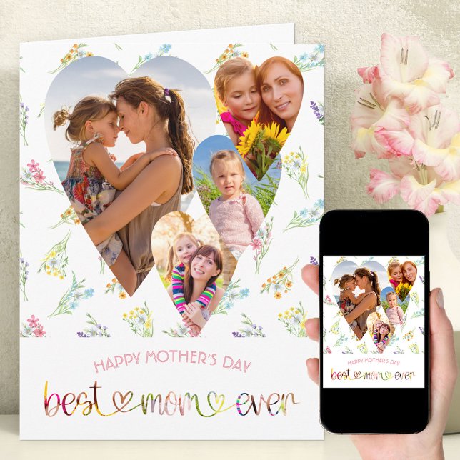 Best Mum Ever Wildflower Heart Shaped Photo Card (Creator Uploaded)