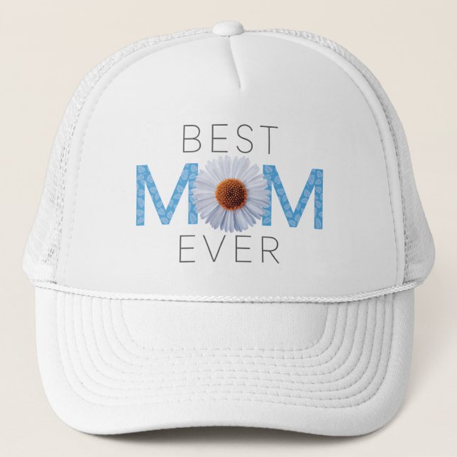 Best Mum Ever With Daisy Image Print (Blue V2) Trucker Hat (Front)