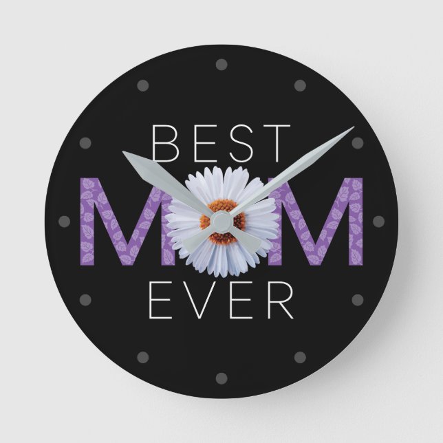 Best Mum Ever With Daisy Image Print (Purple V2) Round Clock (Front)