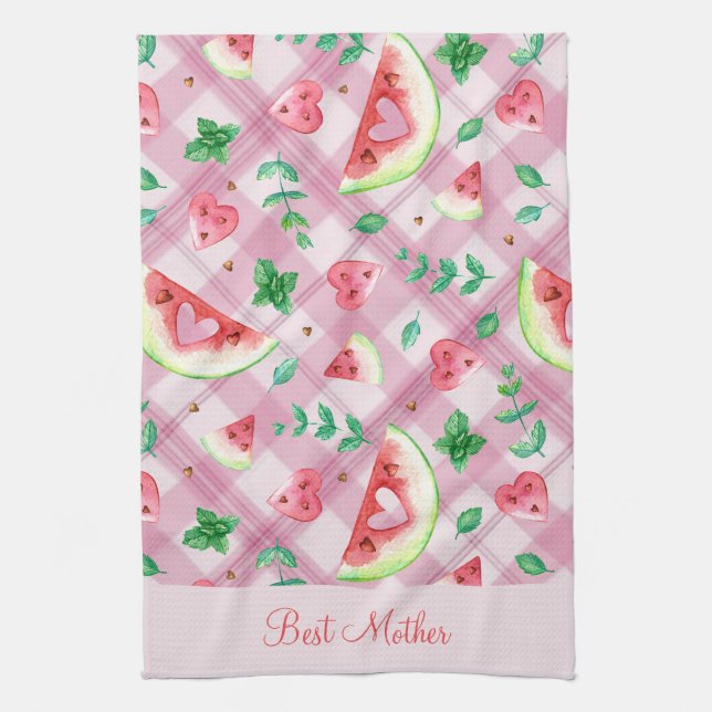 Best Mum Farmhouse Watermelon Hearts Tea Towel (Vertical)