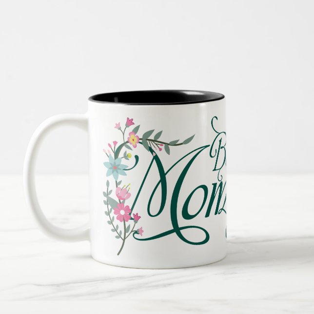 Best Mum Floral with Photo Two-Tone Coffee Mug (Left)