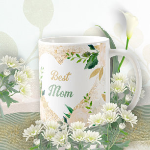 Best Mum Gold Glitter Floral Rose Leaves Romantic Coffee Mug