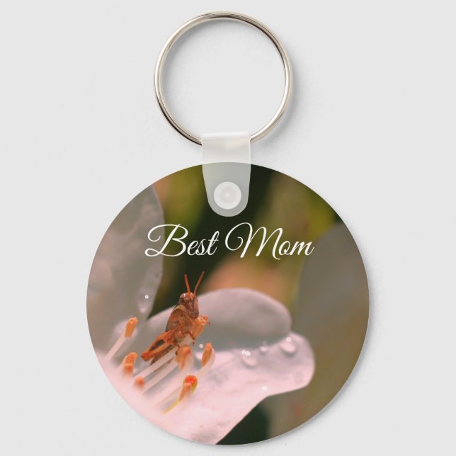 Best Mum Grasshopper On Azalea Flower Key Ring (Front)