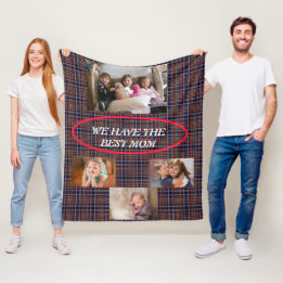 Best Mum Hand-drawn Font Tartan Plaid 4 Photos Fleece Blanket