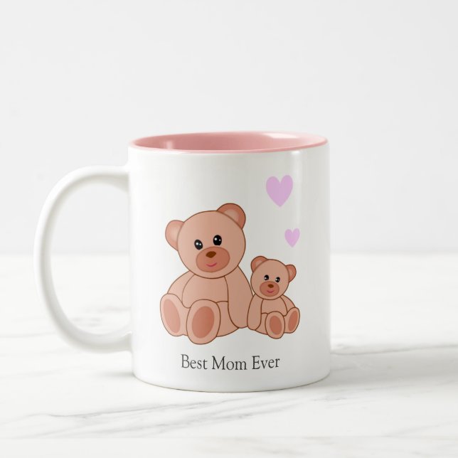 Best Mum & Hearts on White Two-Tone Coffee Mug (Left)