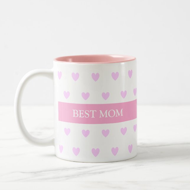 Best Mum Hearts on White Two-Tone Coffee Mug (Left)