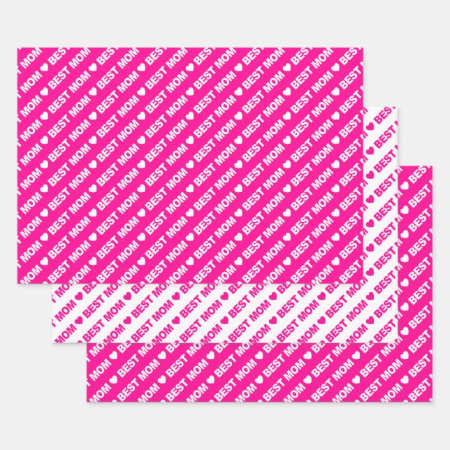 Best Mum Hot Pink and White Wrapping Paper Sheets (Set)