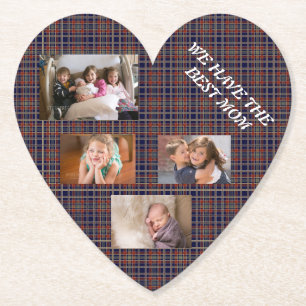 Best Mum in Tartan Plaid Freestyle White Font Paper Coaster