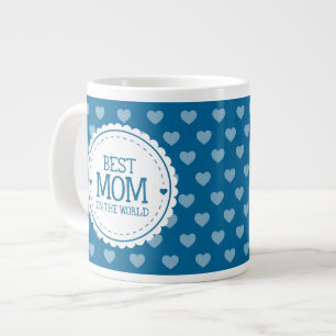Best Mum in the World Blue White Hearts and Circle Large Coffee Mug