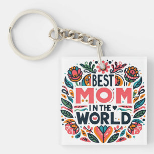 Best Mum In The World Folk Art Floral Mother's Day Key Ring