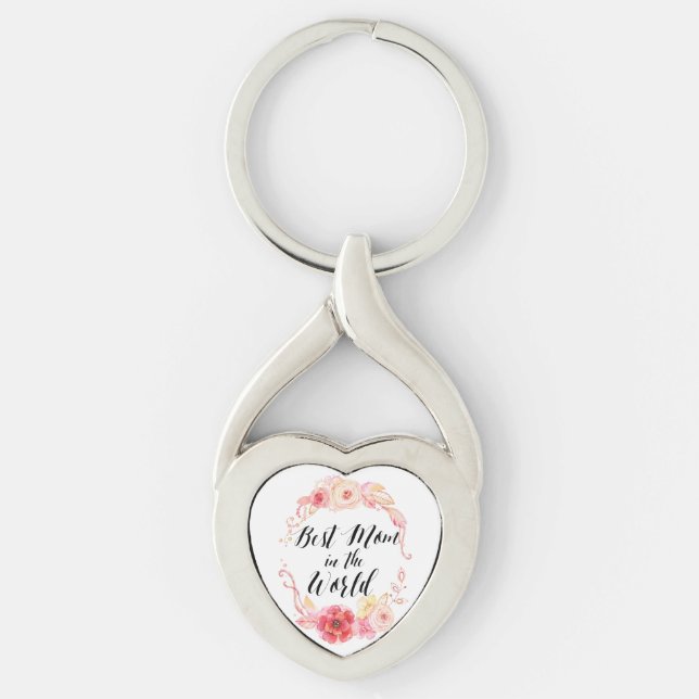 Best Mum In The World Heart Key Chain Floral (Front)