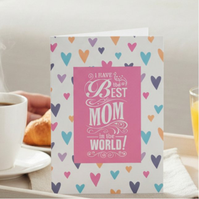 Best Mum in the World Heart Pattern Holiday Card (Creator Uploaded)