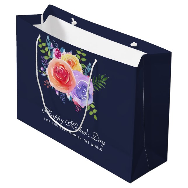 Best Mum in the World Mother's Day Roses Large Gift Bag (Front Angled)