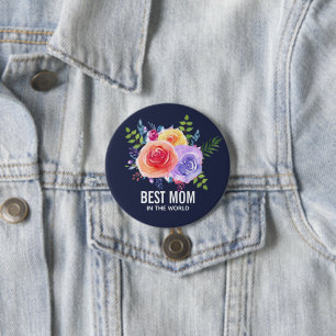 Best Mum in the World Watercolor Roses 7.5 Cm Round Badge