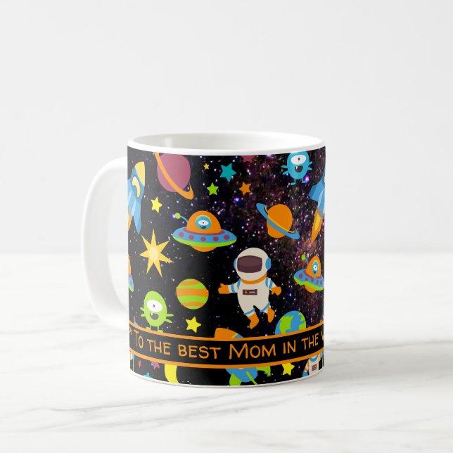 Best Mum in Whole Universe Space Black Coffee Mug (Front Left)