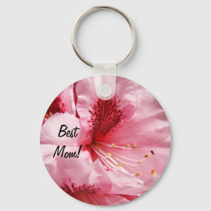 Best Mum! keychain Pink Rhododendron Flower