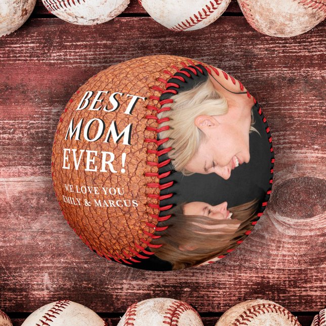 Best Mum Leather Print Mother`s Day Photo Collage Baseball (Creator Uploaded)