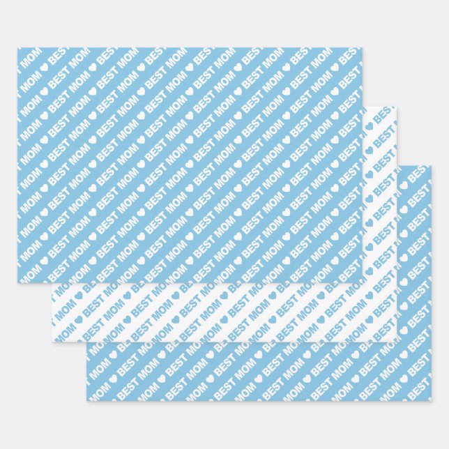 Best Mum Light Blue and White Wrapping Paper Sheet (Set)