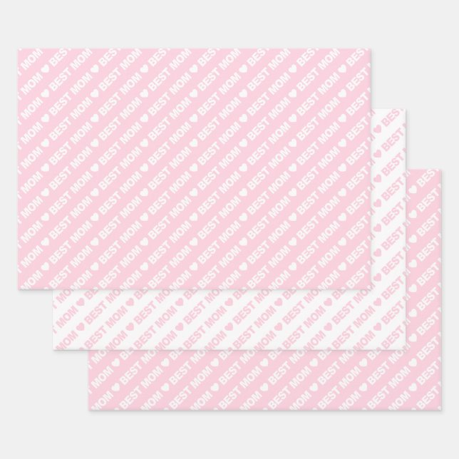 Best Mum Light Pink and White Wrapping Paper Sheet (Set)