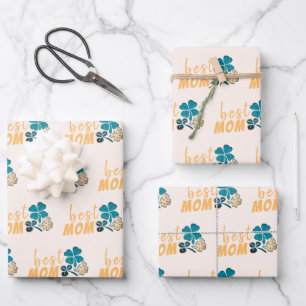 Best Mum Lucky Clovers Pattern Wrapping Paper Sheet