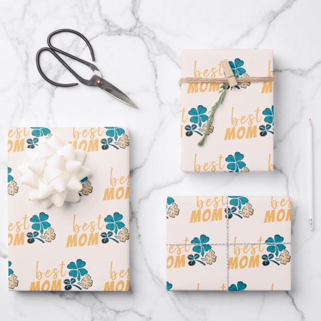Best Mum Lucky Clovers Pattern Wrapping Paper Sheet (Front)