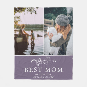 Best Mum Modern Foliage 2 Custom Photos Mother Fleece Blanket