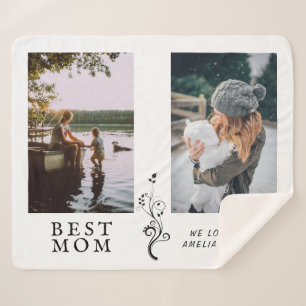 Best Mum Modern Foliage 2 Custom Photos Mother  Sherpa Blanket