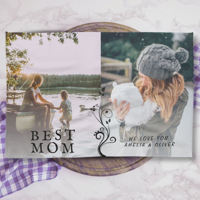 Best Mum Modern Foliage 2 Custom Photos Mother Tea Towel (Creator Uploaded)