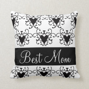 Best Mum Mother's Day Black Hearts Swirls Cushion