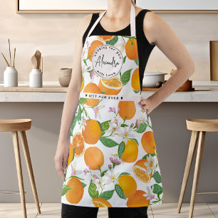 Best Mum Name Orange Citrus Pattern Watercolor  Apron