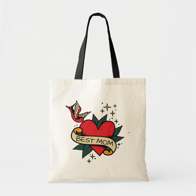 [ Best Mum ] old school heart tattoo Tote Bag (Front)