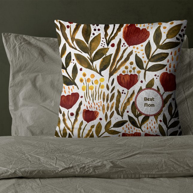 Best mum Orange Botanical pattern Mother's day Cushion (Creator Uploaded)