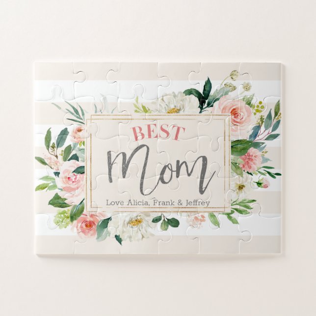 Best Mum Peach Floral Mothers Day Jigsaw Puzzle (Horizontal)