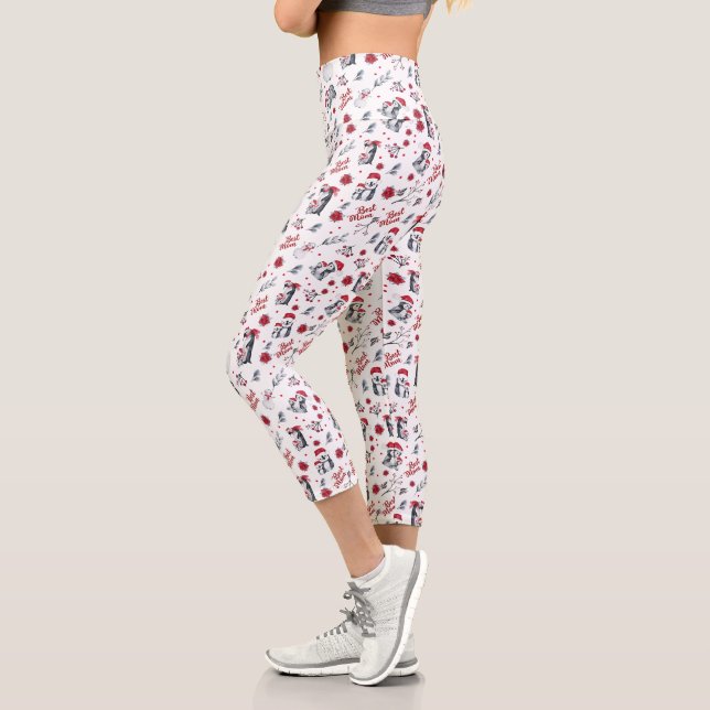 Best Mum Penguin Christmas pattern Capri Leggings (Left)