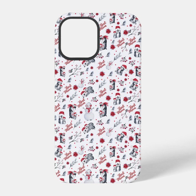 Best Mum Penguin Christmas pattern iPhone Case (Back)