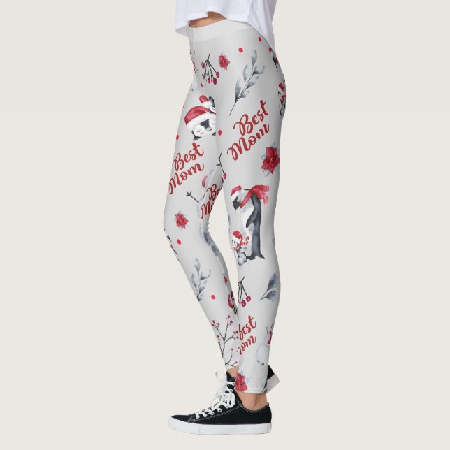 Best Mum Penguin Christmas pattern Leggings (Left)