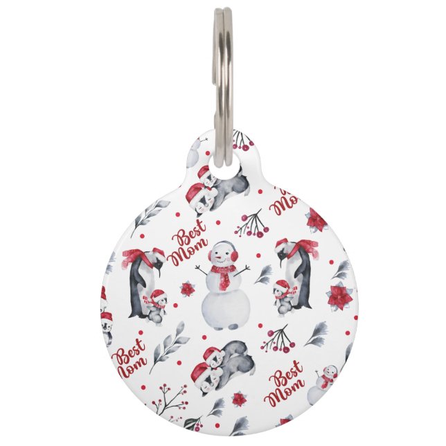 Best Mum Penguin Christmas pattern Pet Tag (Front)