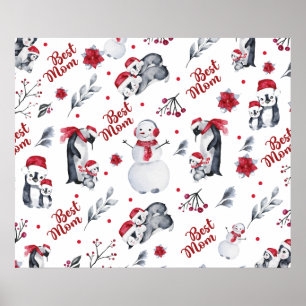 Best Mum Penguin Christmas pattern Poster